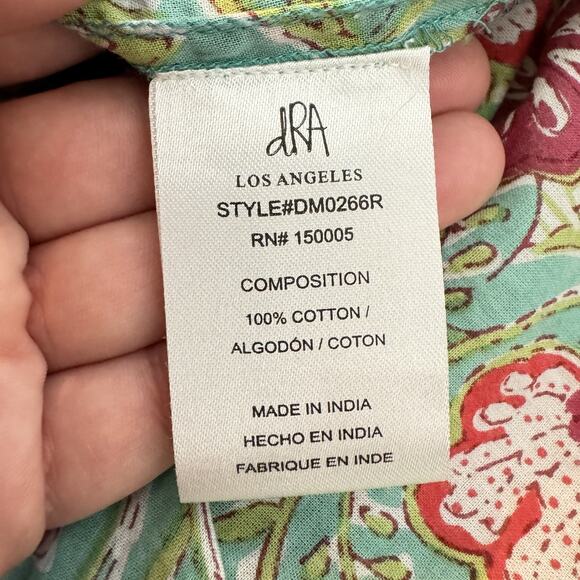 Maisie Tie Waist Midi Dress in Ethnic Floral Sz L Green Pink Boho Beachy Cotton - Picture 13 of 16